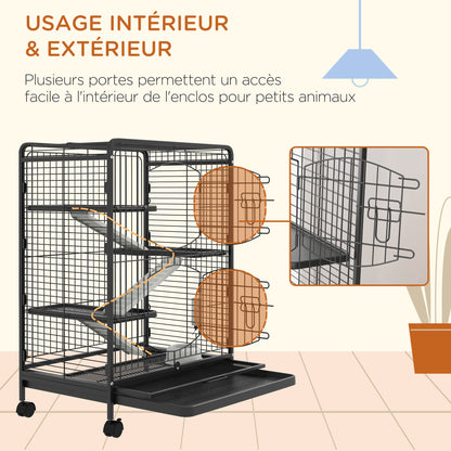 Kleine Dierenkooi – Dierverblijf – Konijnenkooi – Fretkooi – Chinchillakooi – Zwart – Met 3 Platforms – Uitneembare Bodemlade