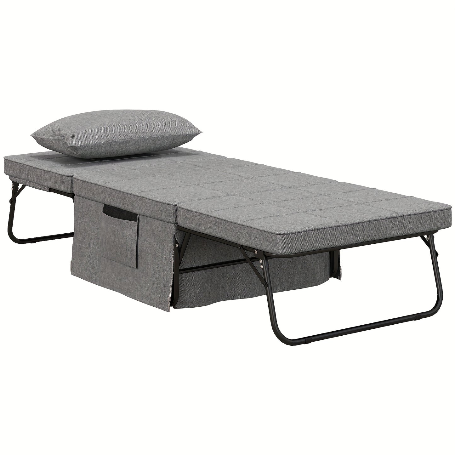 Logeerbed – Opklapbed – Slaapbank – Vouwbed – Fauteuil – 8 cm Matras – 5 Hoogtestanden Verstelbaar – 188x75x38 cm – Metaal