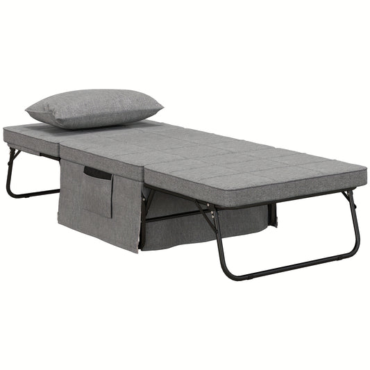 Logeerbed – Opklapbed – Slaapbank – Vouwbed – Fauteuil – 8 cm Matras – 5 Hoogtestanden Verstelbaar – 188x75x38 cm – Metaal