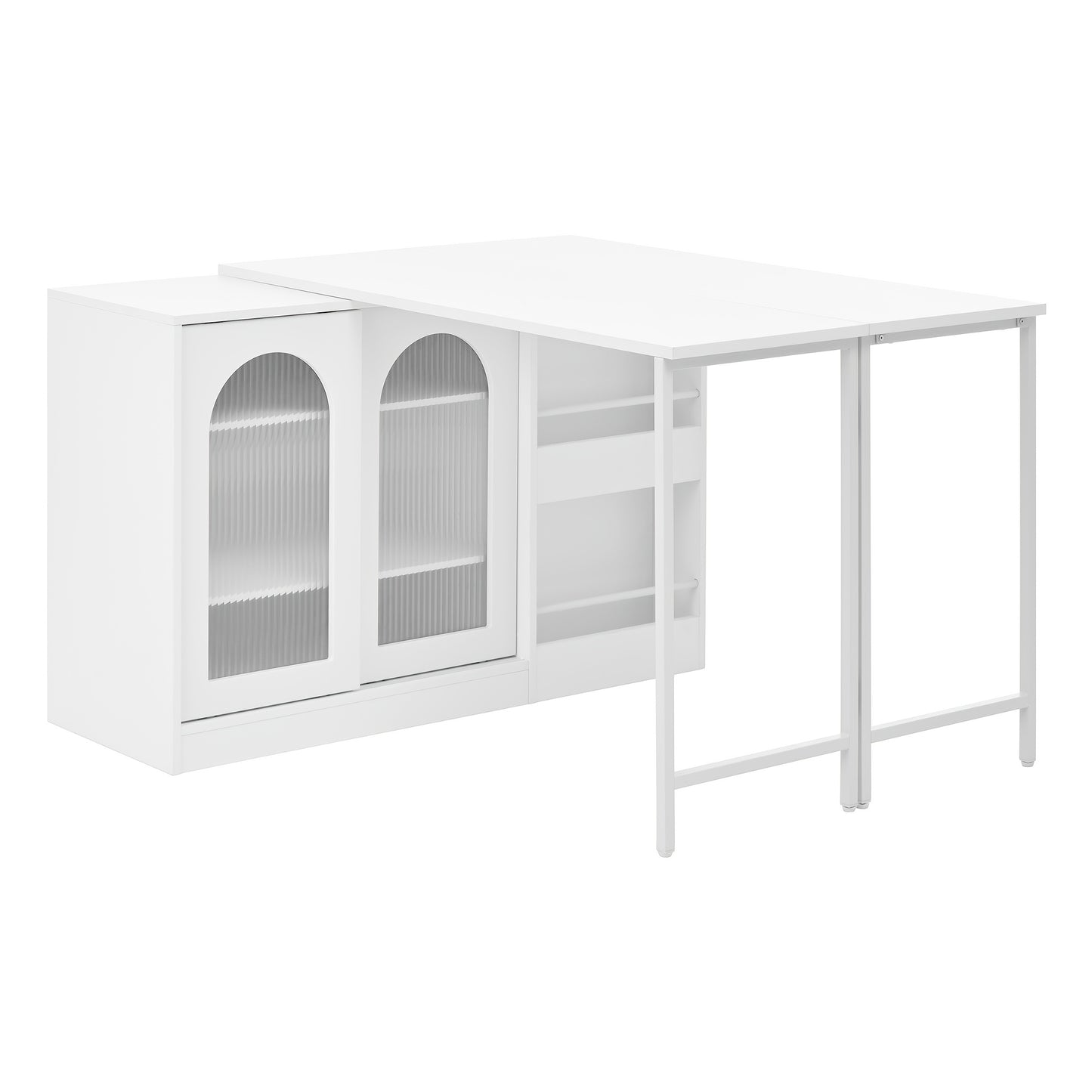Adjustable Height Telescopic 360° Swivel Bar Table with Reversible & Glass Doors - White Metal Modern Dining Table/Kitchen Island for Office, Coffee Bar, Space-Saving Furniture (Easy Assembly, No Wood Components)
