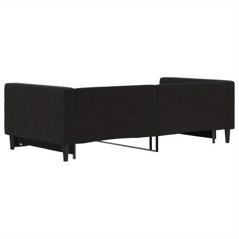 Bedbank – Slaapbank – Sofa – Logeerbed – Uitschuifbed – Zwart – 100x200 cm – Zachte Stof – Massief Houten Frame