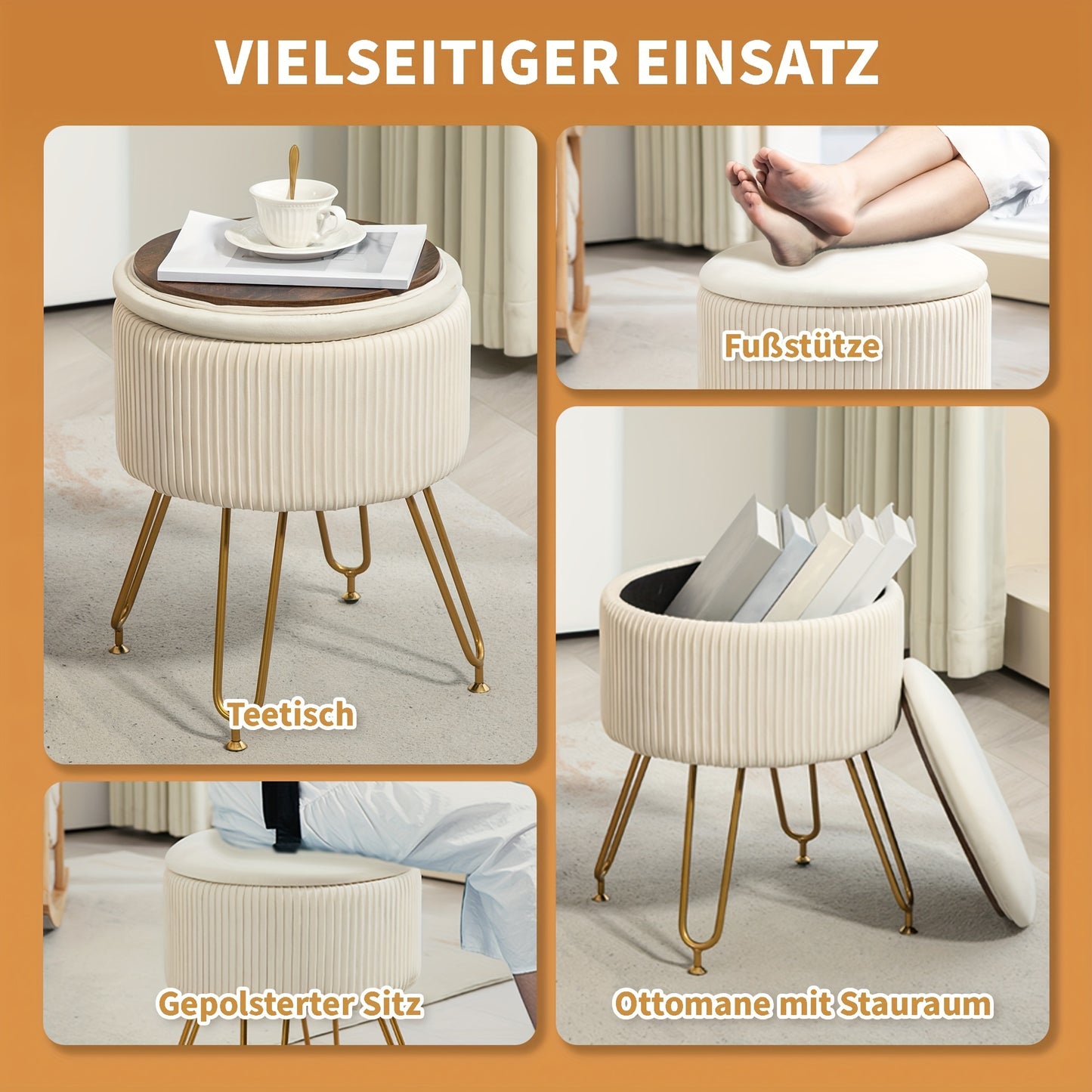 Opbergbankje – Zitbank – Poef – Halbank – Opbergmeubel – Fluweel Bekleding – Stalen Frame – 40x48 cm – Luxe Ribbelstructuur
