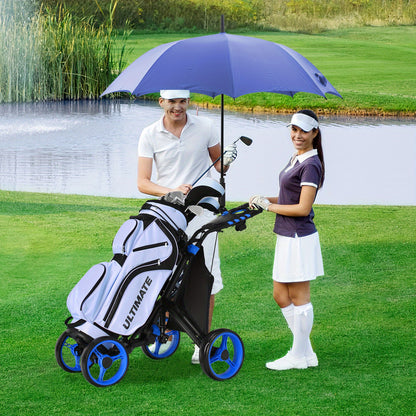 Golfkarretje – Golftrolley – Golfwagen – Golfpushcart – Golfcaddy – Lichtgewicht Opvouwbaar – Blauwe Wielen