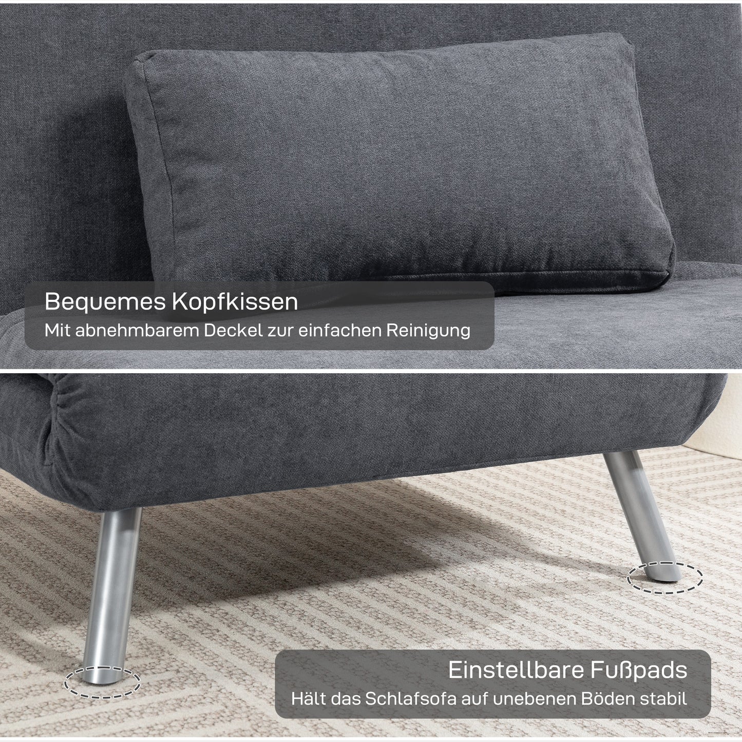 Slaapfauteuil – Slaapstoel – Fauteuil – Logeerbed – Vouwbed – 3-in-1 Design – Donkergrijze Stof – Inclusief Kussen