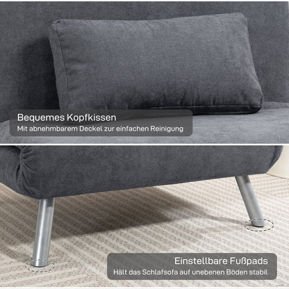 Slaapfauteuil – Slaapstoel – Fauteuil – Logeerbed – Vouwbed – 3-in-1 Design – Donkergrijze Stof – Inclusief Kussen