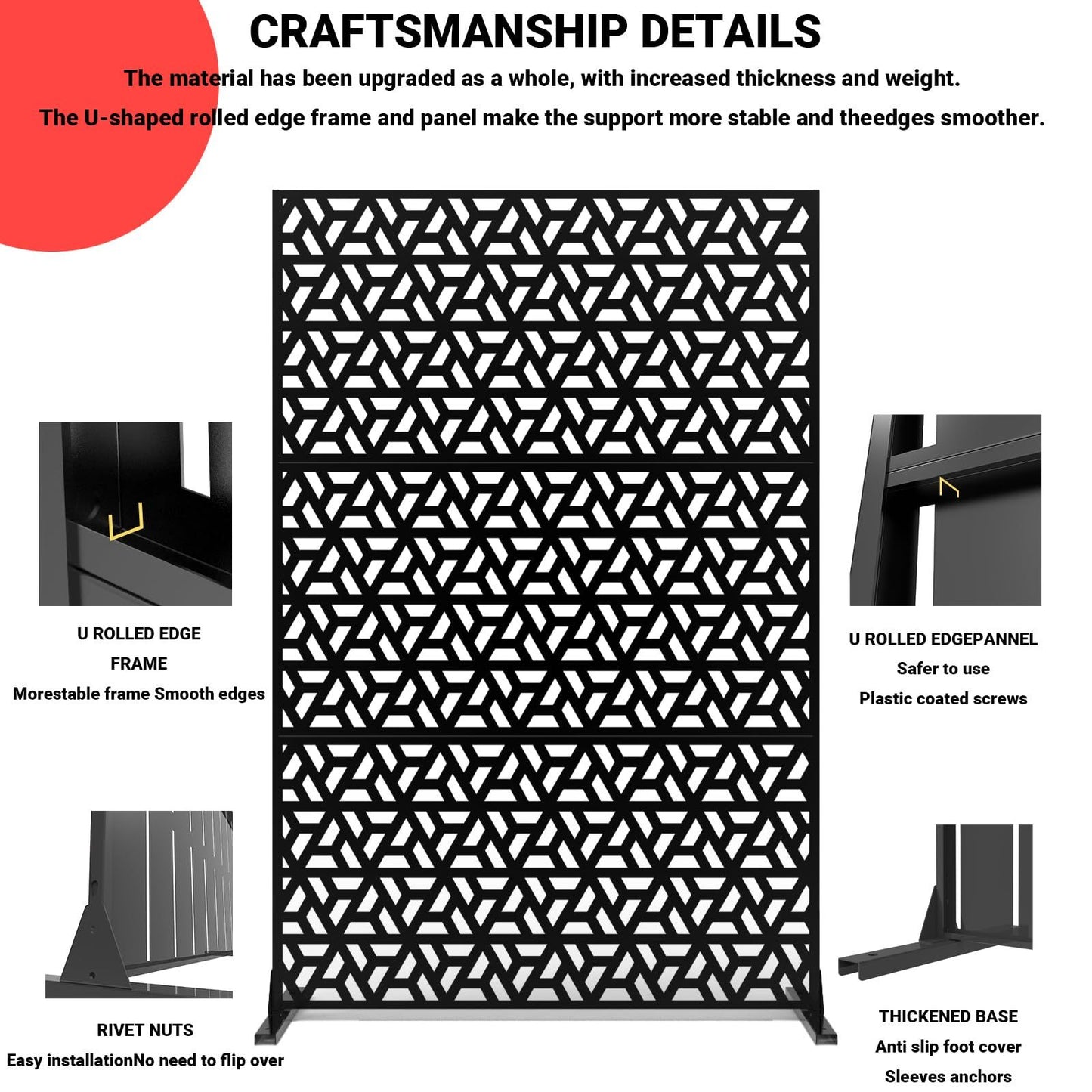 Privacy Scherm Buiten – Tuinafscheiding – Balkon Scherm – Terras Scherm – Sfeerscherm – Verzinkt Staal – Weerbestendig & Bladmotief Zwart