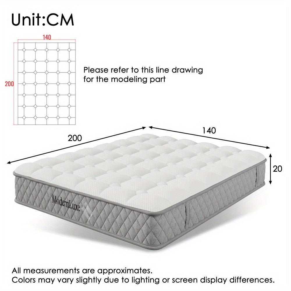 Matras – Orthopedisch Matras – Pocketveren Matras – Koudschuimmatras – Tweepersoons Matras – 140x200 cm – 7-Zones Pocketvering – 20 cm Hoog – Medium Stevig – Euro Top – Ademend Polyester