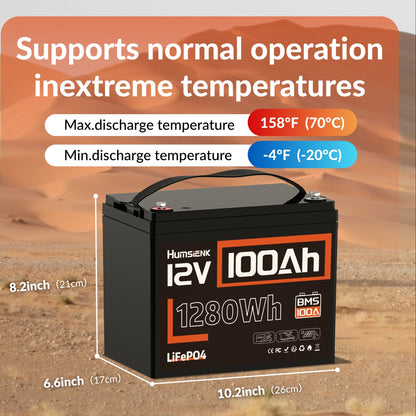 Accu – Lithium accu – LiFePO4 accu – Camper accu – Bootaccu – 12V 100Ah – Ingebouwd 100A BMS – 15.000+ laadcycli voor lange levensduur