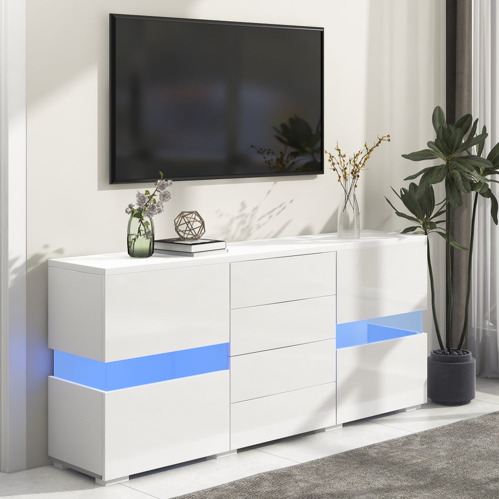 Sideboard – Buffetkast – Opbergkast – Kast – Dressoir – Modern Wit Met Blauwe Accenten – Ruime Opbergruimte – Stevige Constructie Zonder Elektriciteit