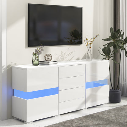 Sideboard – Buffetkast – Opbergkast – Kast – Dressoir – Modern Wit Met Blauwe Accenten – Ruime Opbergruimte – Stevige Constructie Zonder Elektriciteit