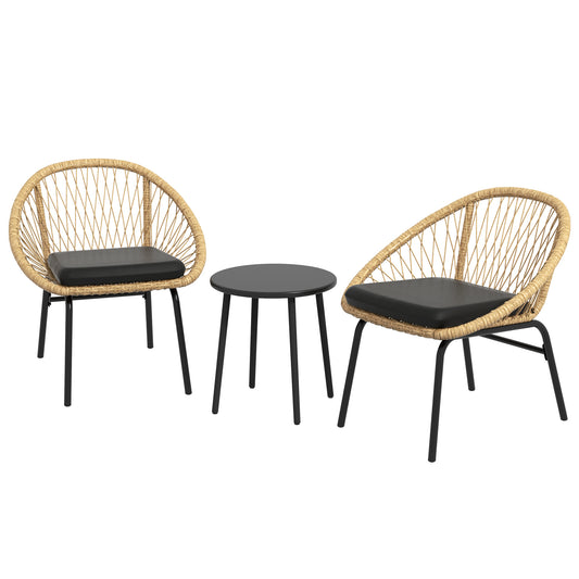 Rattan Loungeset – Tuinset – Bistroset – Balkonmeubilair – Buitenmeubilair – Geel – 2 Comfortabele Stoelen – Onderhoudsvriendelijk PE Rattan