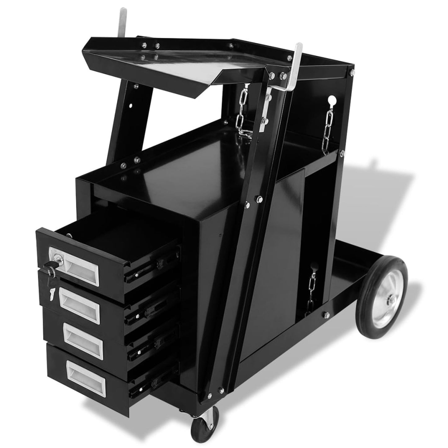 Laswagen – Laskar – Laswagen Opbergrek – Lastrolley – Werkbankwagen – Heavy-Duty Zwart Metaal – 4 Laden Met Verstelbare Plank & Wieltjes