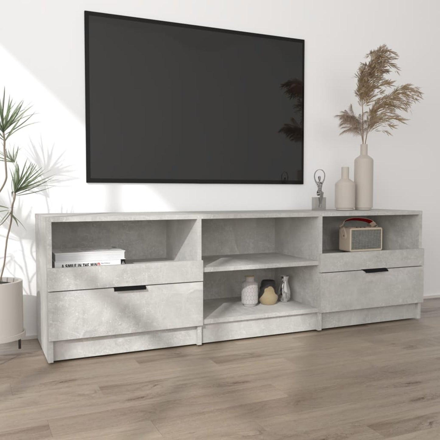 TV Cabinet Concrete Grey 150x33.5x45 cm Engineered Wood TV Stand Entertainment Center with Storage, Media Television Table for Living Room Bedroom