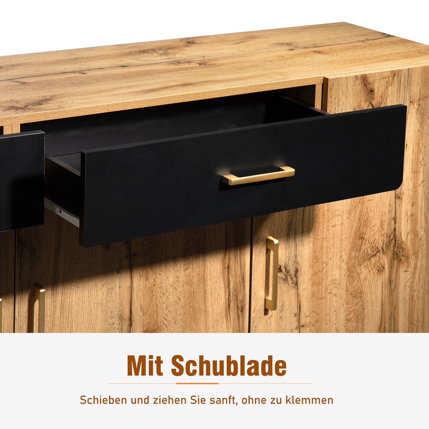 Sideboard – Dressoir – Tv-meubel – Buffetkast – Opbergkast – Houtlook Met Zwarte Accenten – 208x39,5x80 cm – MDF Met Melamine Coating