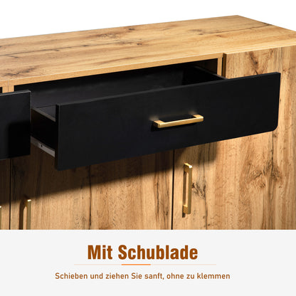 Sideboard – Dressoir – Tv-meubel – Buffetkast – Opbergkast – Houtlook Met Zwarte Accenten – 208x39,5x80 cm – MDF Met Melamine Coating