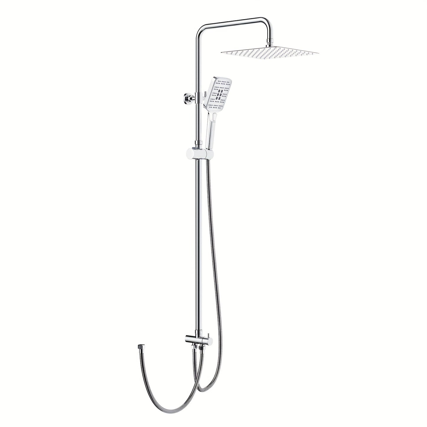 Regendouche – Doucheset – Douchekop – Douchekraan – Douche – Vierkante Hoofddouche 25,4x25,4 cm – Roestvrijstaal Met Verstelbare Chroom Wandbeugel