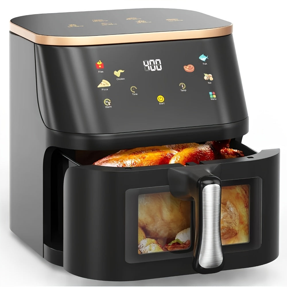 Heteluchtfriteuse – Airfryer – Heteluchtoven – Friteuse – Crispy Cooker – 10 Liter Grote Capaciteit – Roestvrij Staal 410 RVS – LED-Touchscreen Met 8 Programma’s – Max 210°C Temperatuur