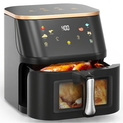 Heteluchtfriteuse – Airfryer – Heteluchtoven – Friteuse – Crispy Cooker – 10 Liter Grote Capaciteit – Roestvrij Staal 410 RVS – LED-Touchscreen Met 8 Programma’s – Max 210°C Temperatuur