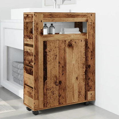 Smalle Badkamerkast – Waskast – Opbergkast – Plank – Karretje – Oud Hout – Op Wieltjes – Veel Opbergruimte