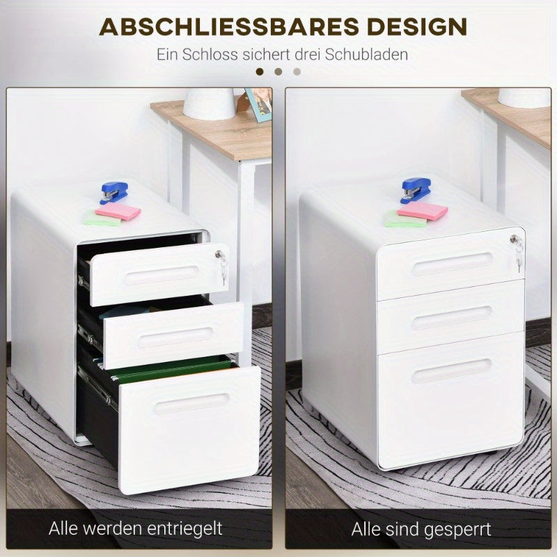 Ladekast Metalen Kassalade – Ladenkast Bureaulade Opbergkast Office Cart – 3 Lades – Mobiel – Staal Wit – Compact – Ruimtebesparend 39x48x59 cm