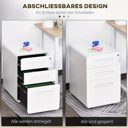 Ladekast Metalen Kassalade – Ladenkast Bureaulade Opbergkast Office Cart – 3 Lades – Mobiel – Staal Wit – Compact – Ruimtebesparend 39x48x59 cm