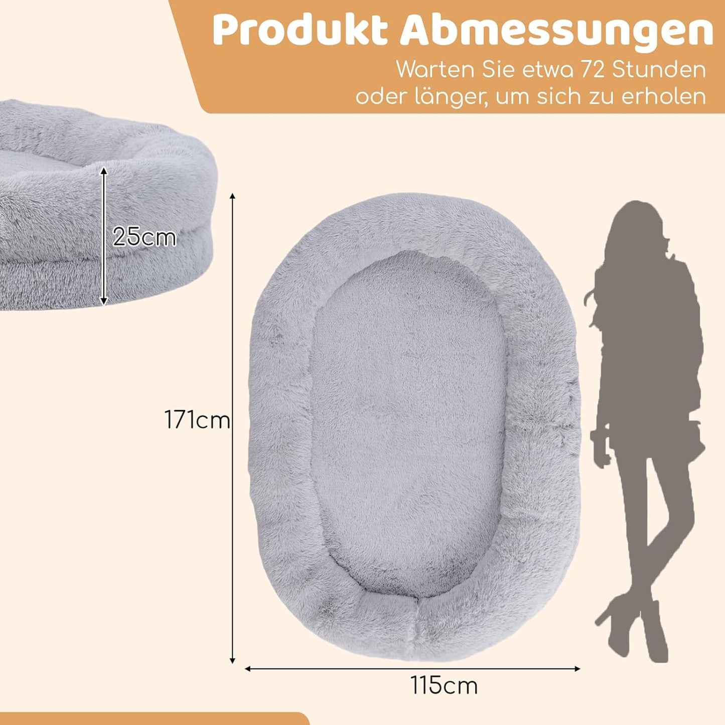 Pluche Hondenbed – Hondendeken – Hondenmat – Hondenkussen – Dierenbed – Groot Formaat 171x115 cm – Orthopedisch Memory Foam – Wasbare Grijze Hondendeken