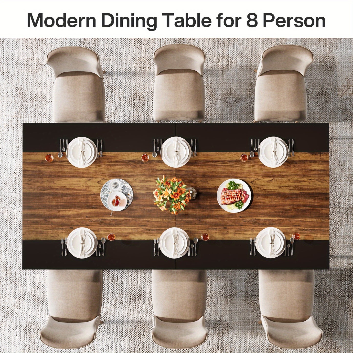 Eetkamertafel – Tafel – Eettafel – Dinertafel – Familietafel – Rustiek Bruin & Zwart – 78,74 Inch Breed – Geometrisch Metaal Onderstel
