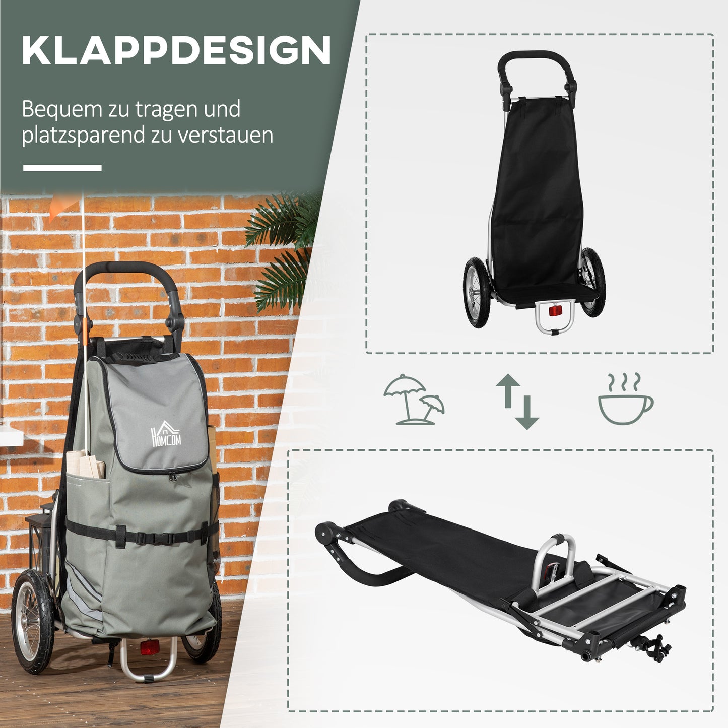 Fietskar – Fietsaanhanger – Winkelwagen – Aanhangwagen – Bolderwagen – Aluminium Frame – Waterafstotende Oxford Tas – Opvouwbaar – Max 24,3 kg – 53x43x110 cm – Grijs/Zilver