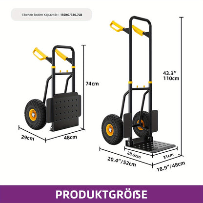 Handkar – Stevige Transportkar – Vouwkar – Laadwagen – Trolley – Draagkracht 150 kg – Verstelbare Handgreep – Geluidloze Industriële Wielen