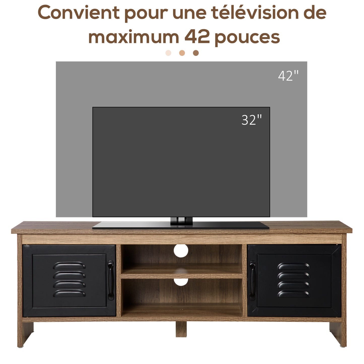 TV Meubel – TV Kast – Televisiemeubel – RTV Kast – Meubel – Industrieel Design – 110 cm Breed – Houtnerf Met Zwarte Metalen Deuren
