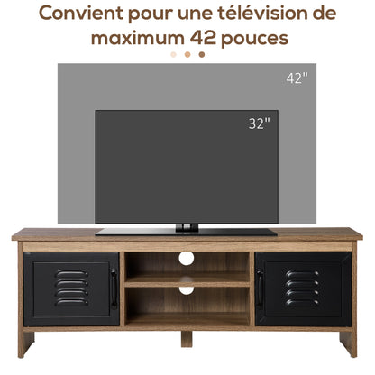 TV Meubel – TV Kast – Televisiemeubel – RTV Kast – Meubel – Industrieel Design – 110 cm Breed – Houtnerf Met Zwarte Metalen Deuren