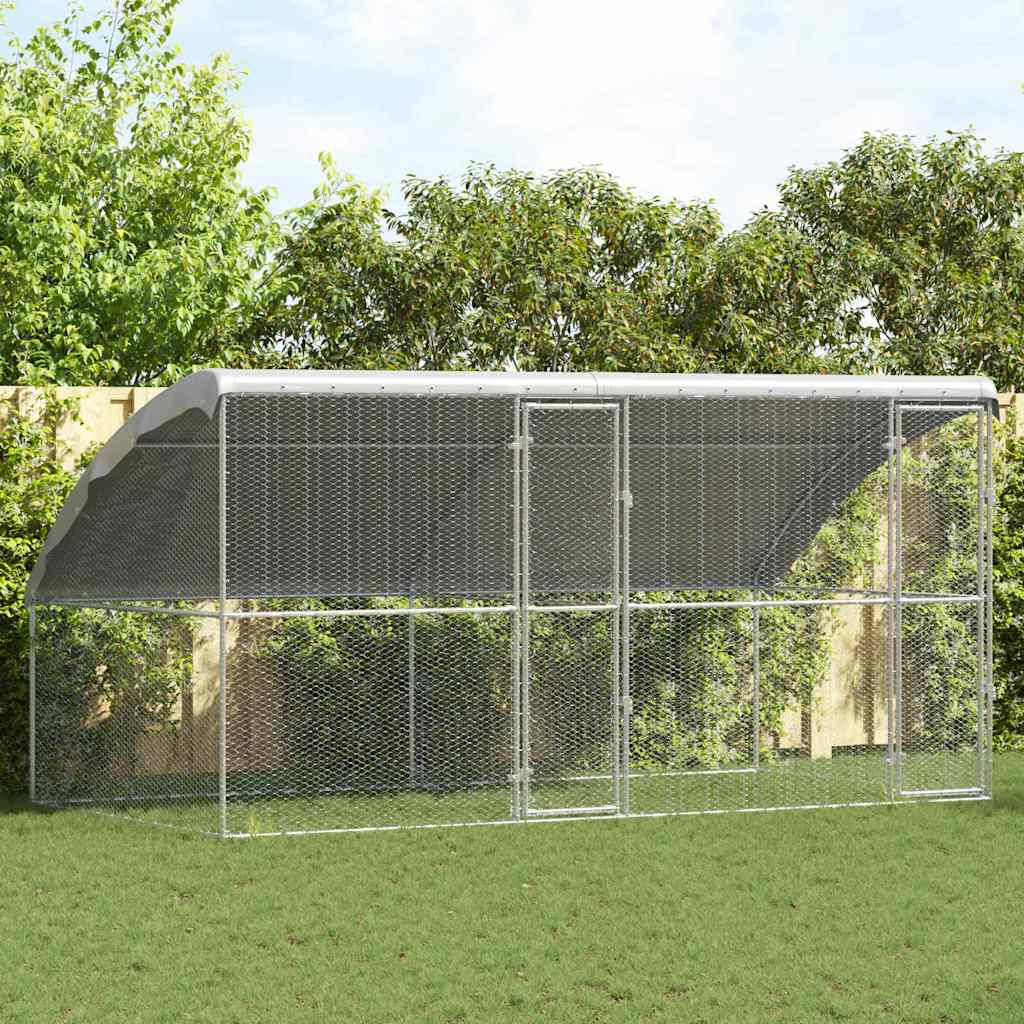 Kippenren – Kippenhok – Buitenren – Pluimveestal – Dierenverblijf – Gegalvaniseerd Staal – Weerbestendig – 400x200x198,5 cm