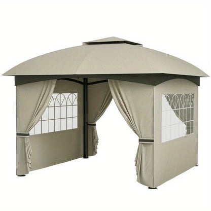 Tuinschuilplaats – Tuinshelter – Overkapping – Tuinkamer – Partytent – Waterdicht Lichtgrijs – Dubbel Dak 3,4x3,4 Meter – Gegalvaniseerd Stalen Frame – UV Bescherming – Vier Gesloten Zijden