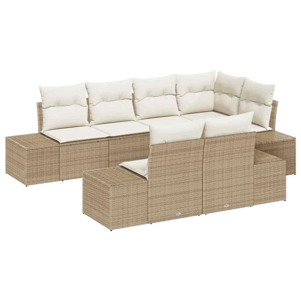 Modulaire Loungeset – Tuinbank – Loungesofa – Buitenbank – Hoek loungeset – Beige en Wit – 7-Zits – Weerbestendig PolyRattan
