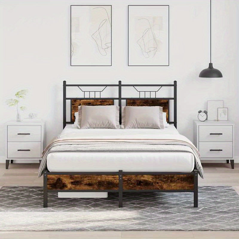 Modern Oak Smoke Bed Frame - 120x200cm Chipboard, Removable & Practical Design, All-Season Use, Easy Assembly, No Mattress Included, Contemporary Style for Bedroom Furniture, Bedroom Furniture, Sleek Headboard, Wooden Constru