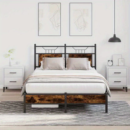 Modern Oak Smoke Bed Frame - 120x200cm Chipboard, Removable & Practical Design, All-Season Use, Easy Assembly, No Mattress Included, Contemporary Style for Bedroom Furniture, Bedroom Furniture, Sleek Headboard, Wooden Constru