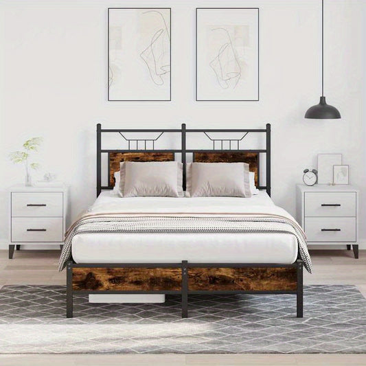 Modern Oak Smoke Bed Frame - 120x200cm Chipboard, Removable & Practical Design, All-Season Use, Easy Assembly, No Mattress Included, Contemporary Style for Bedroom Furniture, Bedroom Furniture, Sleek Headboard, Wooden Constru