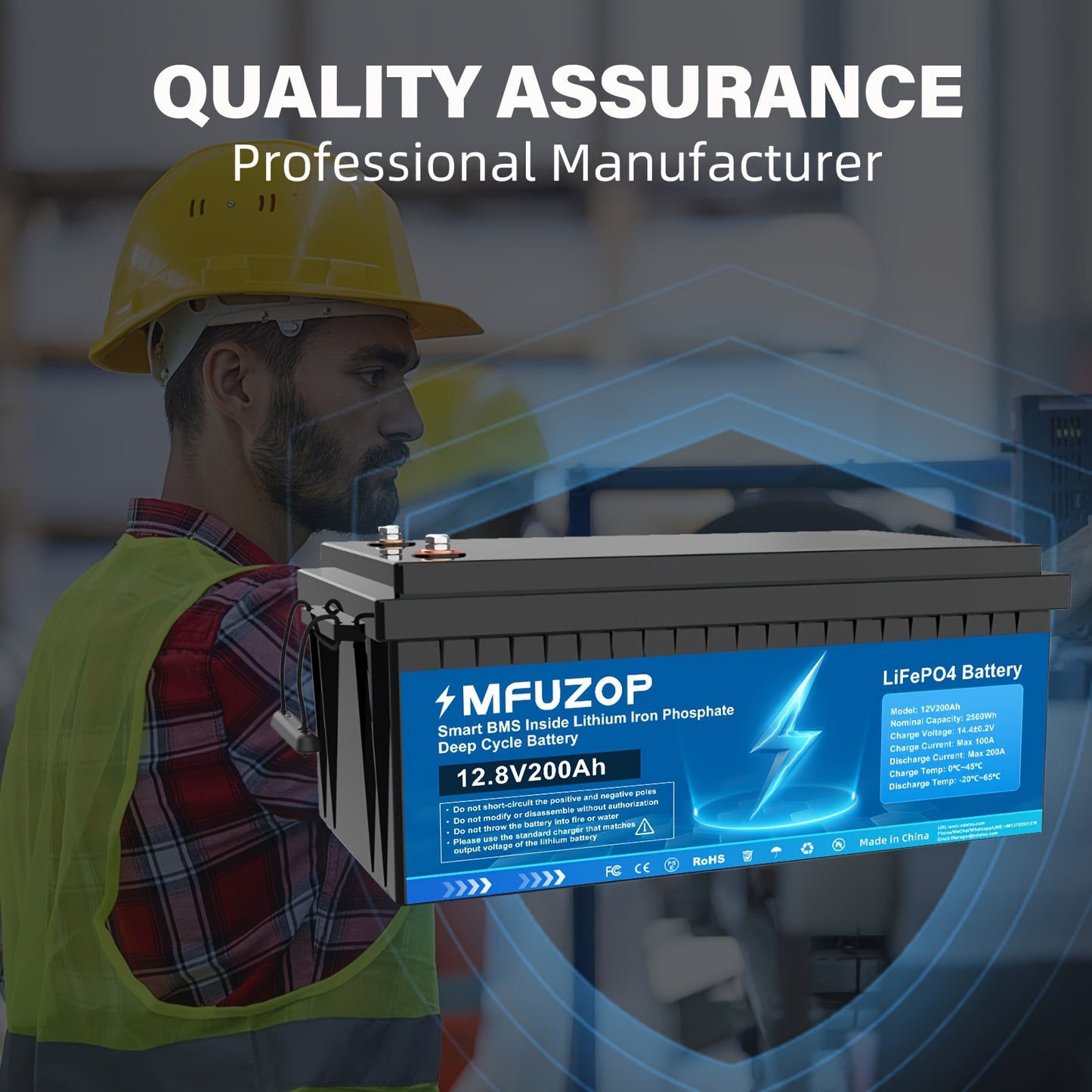 Lithium accu – Lithium-ion batterij – LiFePO4 accu – 12V 200Ah accu – Diepe cyclus accu – Geïntegreerd 200A BMS – 15.000+ laadcycli
