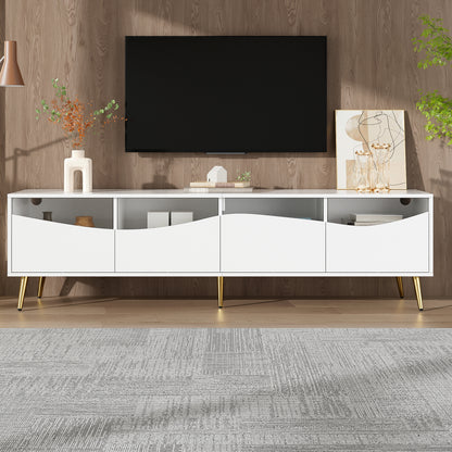 TV Meubel – TV Kast – TV Dressoir – Media Console – Lowboard – Modern Design – Hoogwaardige Materialen – 180x40x50 cm – Gouden Metalen Poten – Glazen Front – Opbergruimte