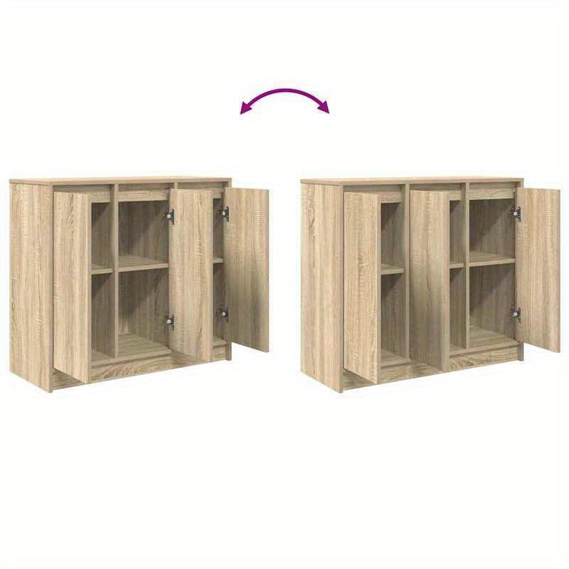 Dressoir – Ladekast – Opbergkast – Woonkamerkast – Commode – Sonoma Classic – Eucalyptus Houtafwerking – 2 Deuren Met Glazen Panelen – 2 Laden – 2 Planken – 90 kg Draagvermogen – Eenvoudige Montage