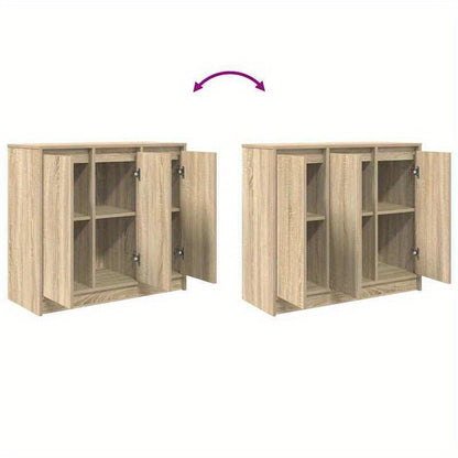 Dressoir – Ladekast – Opbergkast – Woonkamerkast – Commode – Sonoma Classic – Eucalyptus Houtafwerking – 2 Deuren Met Glazen Panelen – 2 Laden – 2 Planken – 90 kg Draagvermogen – Eenvoudige Montage