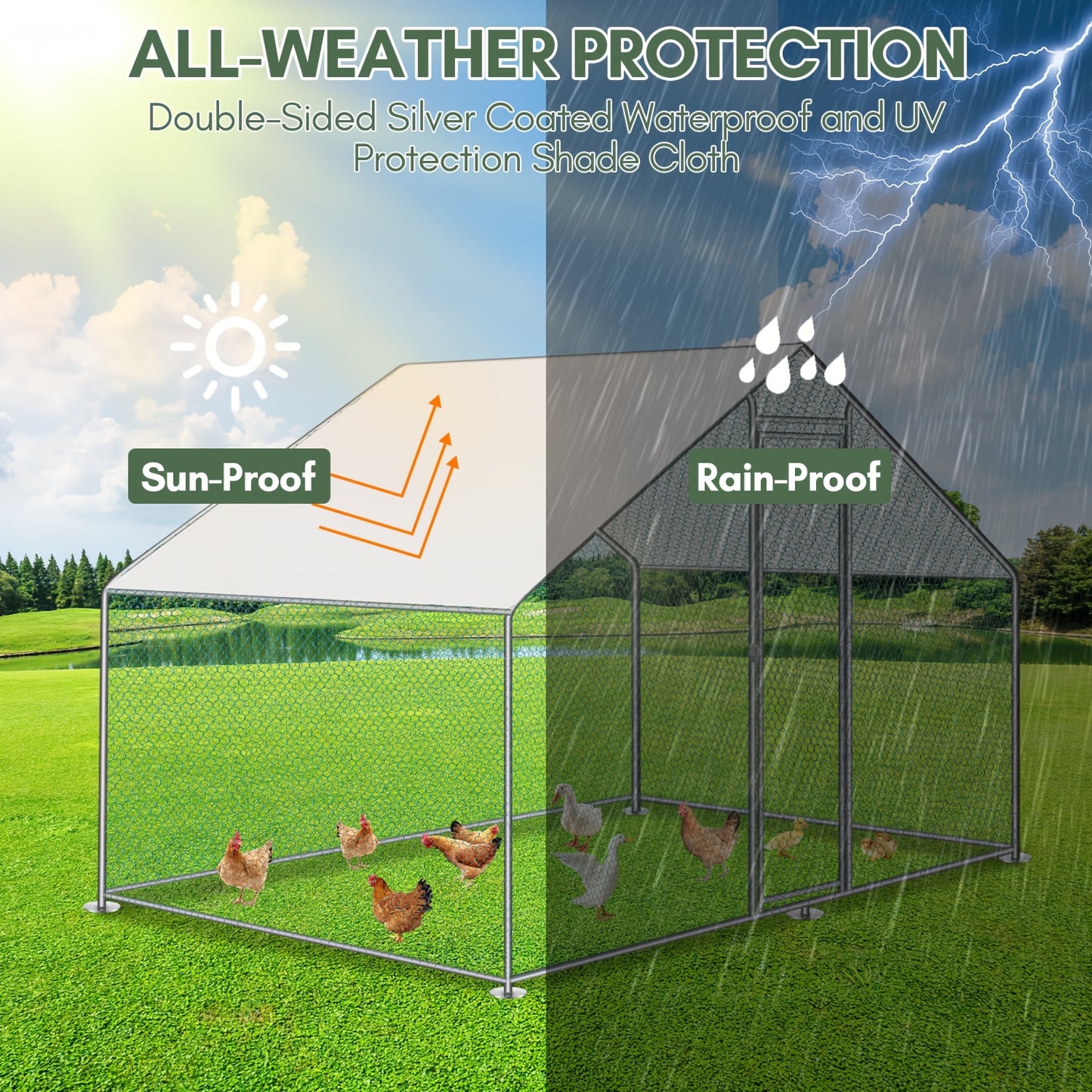Vrijloopren – Ren – Buitenren – Kippenren – Dierenren – 3 x 2 x 2 Meter – Gegalvaniseerd Stalen Frame – UV- en Waterbestendig Dak