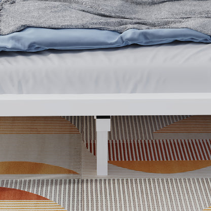 140x200 cm Eenpersoonsbed Frame met Oplaadstation – Metalen Platformbed met Hoofdeinde – Wit, Modern en Minimalistisch