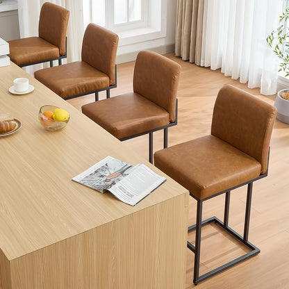 Barkrukken – Barstoelen – Barkrukken Set – Barstoelen Met Rugleuning – Barstoelen Voor Keuken – Modern Retro Design – Zithoogte 61 cm – Stevig Zwart Metalen Frame