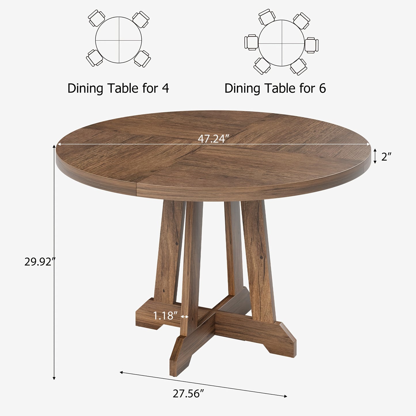 Ronde Eettafel – Houten Tafel – Eetkamertafel – Keukentafel – Dinertafel – Voor 4 Personen – Massief Hardhout – Diameter 119 cm