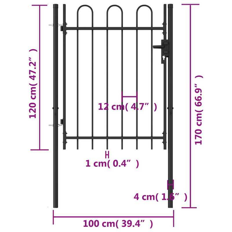 Gate with a Curved Top Measuring Only 1X1.2 M in Black Steel. This Durable And Stylish Garden Fence Provides a Practical Safety Barrier for Your Garden, Patio, Or Terrace.