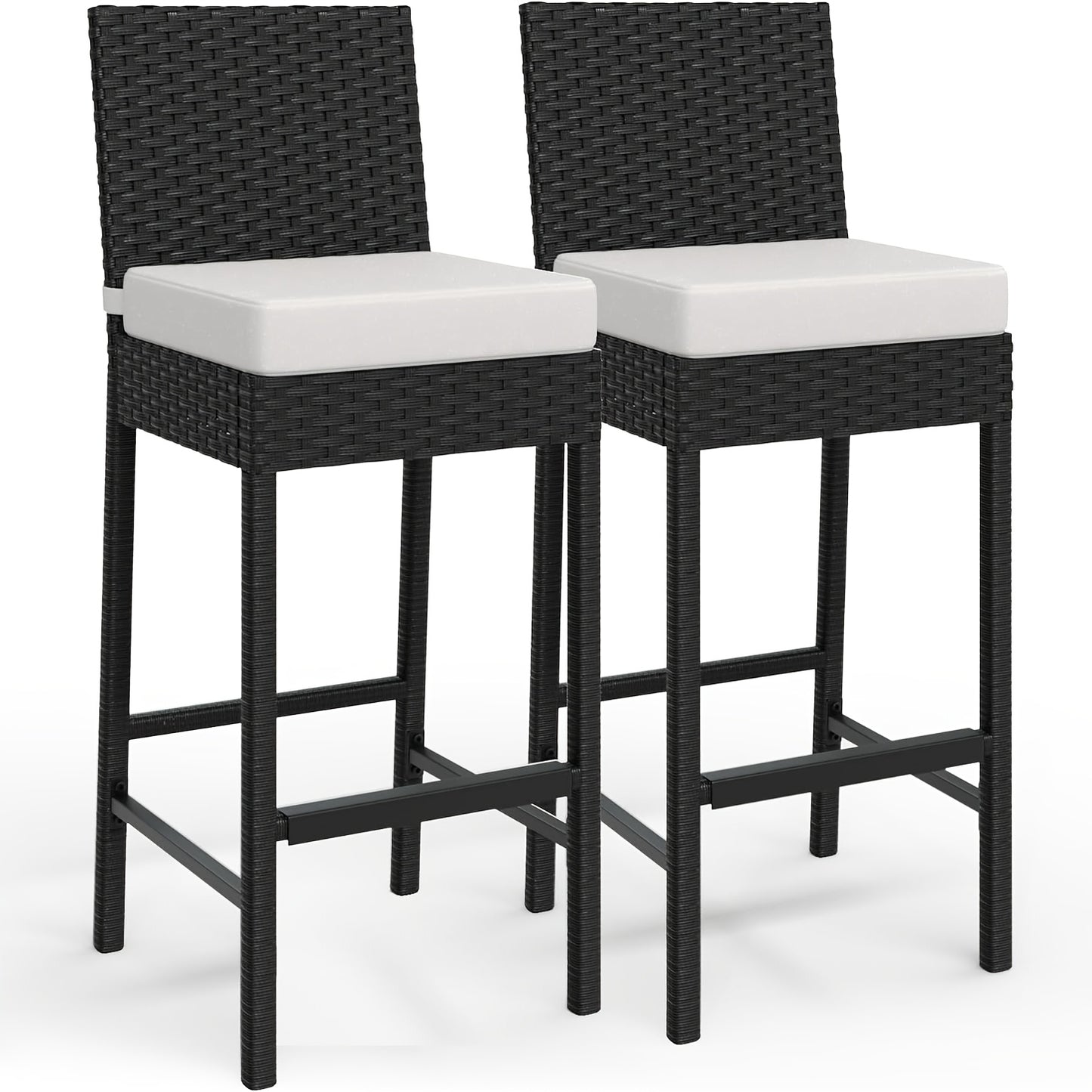 Wicker Barstoel – Tuin Barstoel – Barkruk Buiten – Rattan Barstoel – Balkon Barstoel – Set Van 2 – Weerbestendig Kunststof Rattan – Armless Comfortabele Zit
