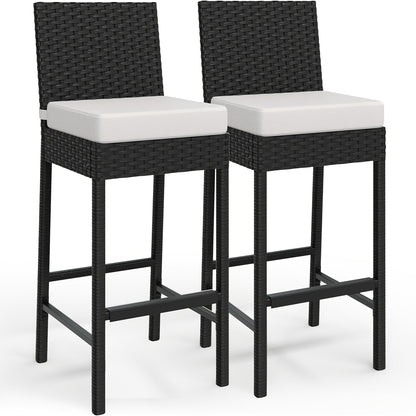 Barstoel – Barkruk – Terrasstoel – Tuinstoel – Buitenstoel – Beige Rotan Set Van 2 – Weerbestendig En Comfortabel Zonder Armleuningen