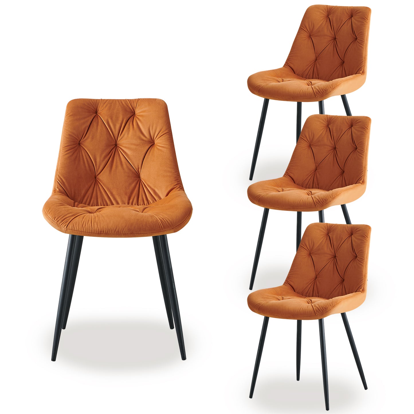Eetkamerstoel – Stoel – Kuipstoel – Woonkamerstoel – Keukenstoel – Velvet Bekleding – Set Van 4 – Dik Gewatteerde Rugleuning – Metalen Poten