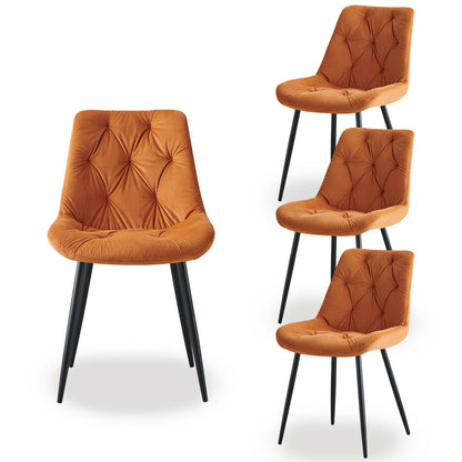 Eetkamerstoel – Stoel – Kuipstoel – Woonkamerstoel – Keukenstoel – Velvet Bekleding – Set Van 4 – Dik Gewatteerde Rugleuning – Metalen Poten